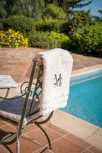 Grande serviette bain 100x150cm Pack Élégance Méditerranée coton naturel 550g/m² broderie bord piscine fabriquée Toscane – Maison Trungadi