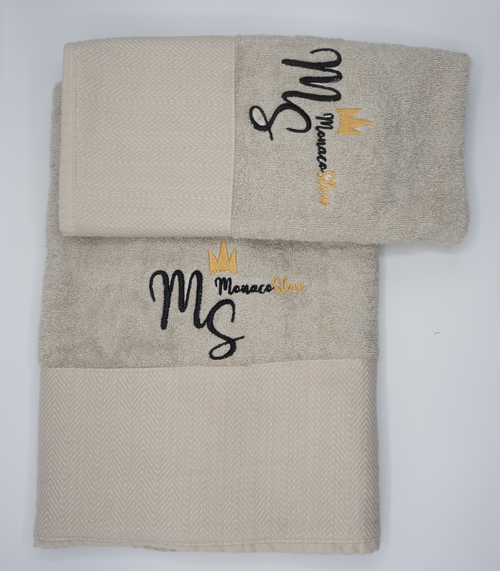 Pack Milan Élégance - Set petite et moyenne serviette chevron logo signature Maison Trungadi